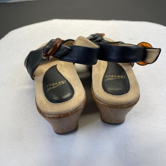 Dansko Sandals Womens Size 37 Black Leather Comfort Strappy Wedge Heels Strappy - Picture 12 of 14